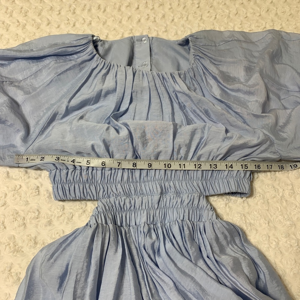Vici Light Blue Puff Sleeve Cut-Out Detail Mini Dress Sz M - Picture 12 of 15